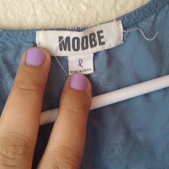 Modbe Viscose blue bird pattern tie button top - Picture 3 of 5